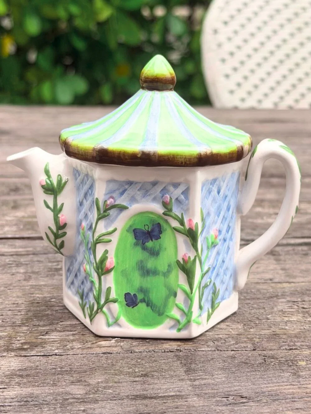 Vintage 1998 Enesco Winterthur Gazebo Covered Sugar & Creamer Set Floral Flowers